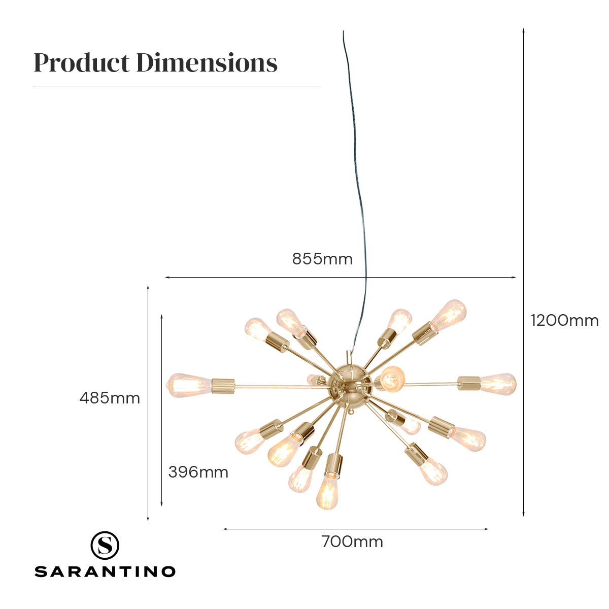 Sarantino 15-Light Sputnik Chandelier in Brass Finish-Home & Garden > Lighting-PEROZ Accessories