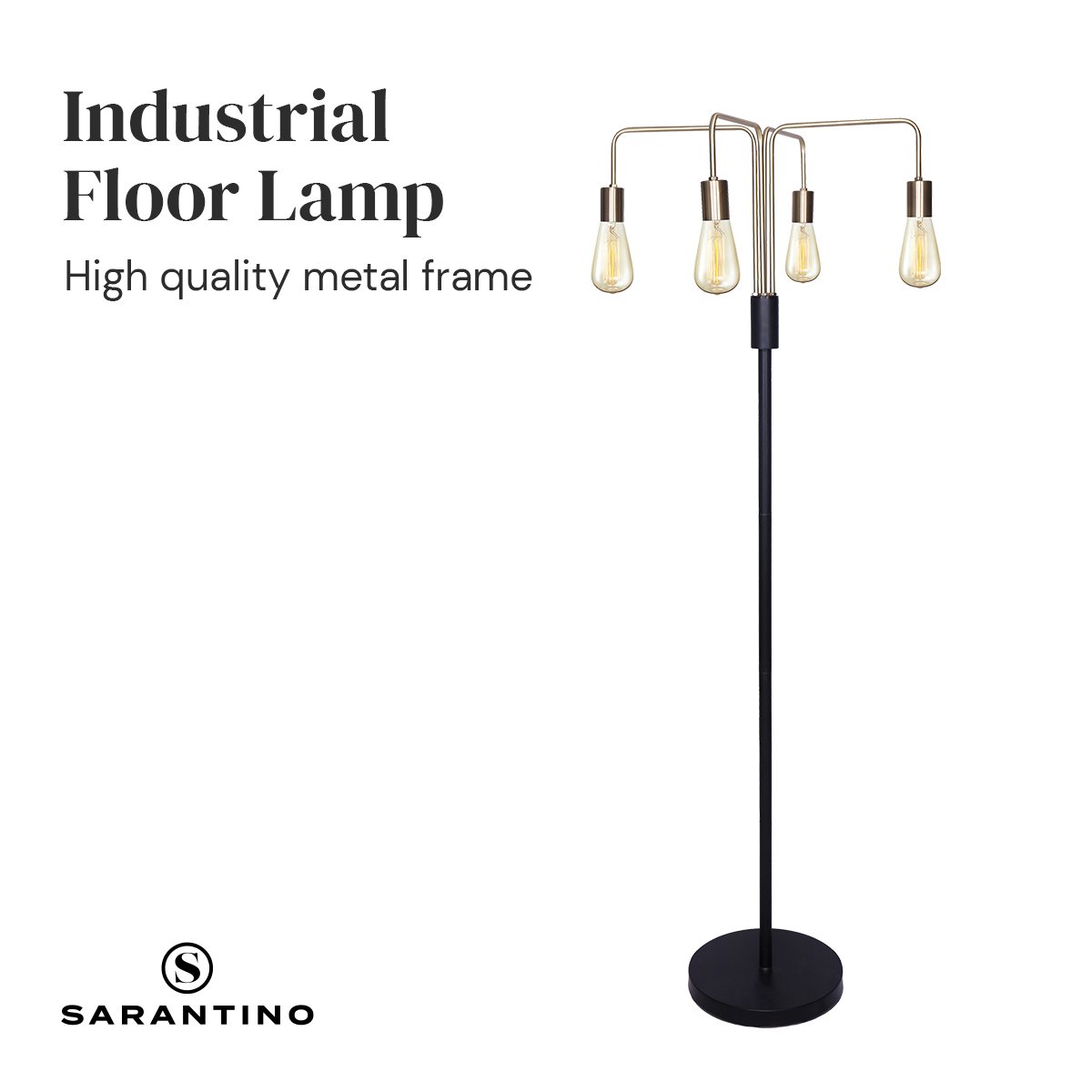 Sarantino Modern Exposed Bulb 4-Arm Industrial Light Floor Lamp-Home & Garden > Lighting-PEROZ Accessories