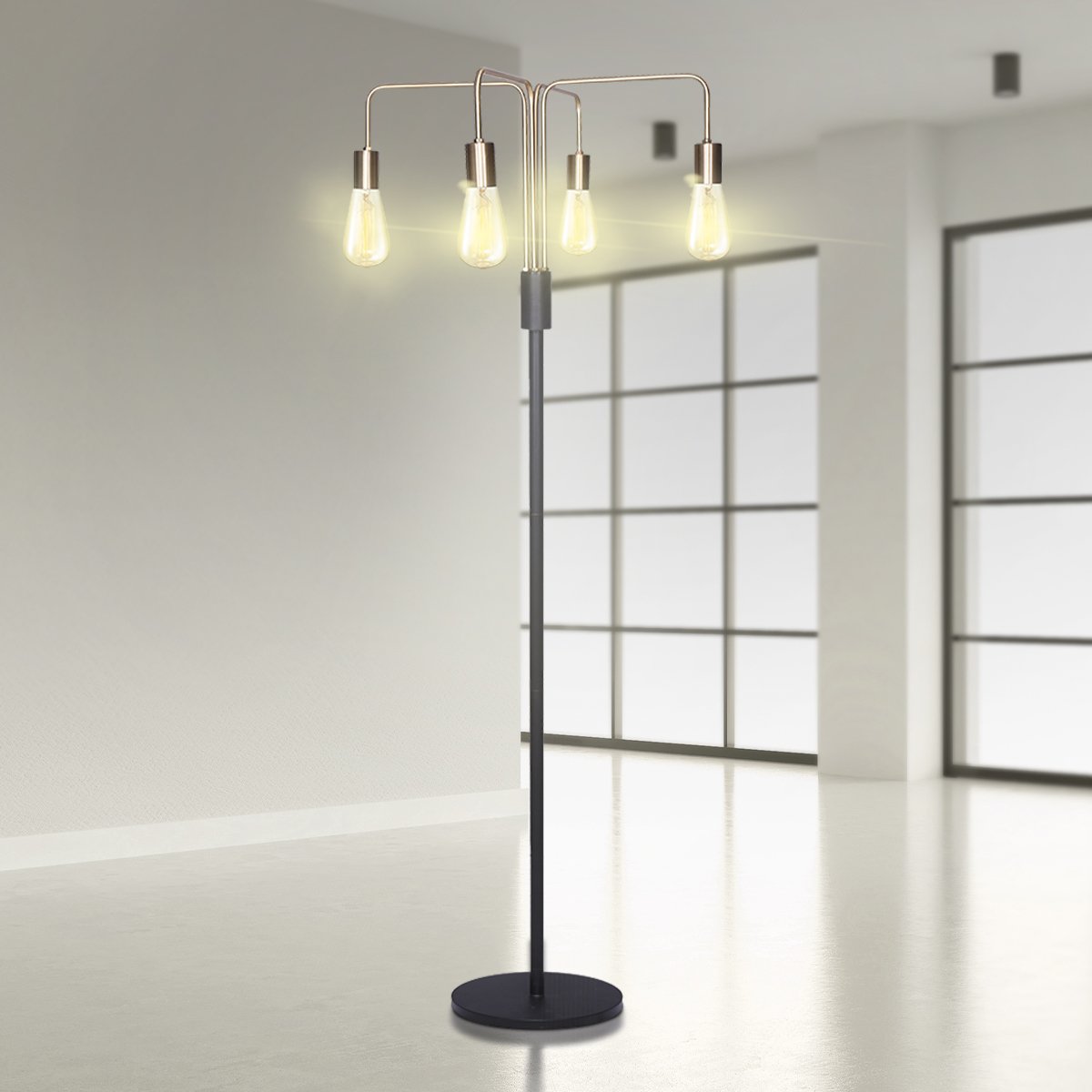 Sarantino Modern Exposed Bulb 4-Arm Industrial Light Floor Lamp-Home & Garden > Lighting-PEROZ Accessories