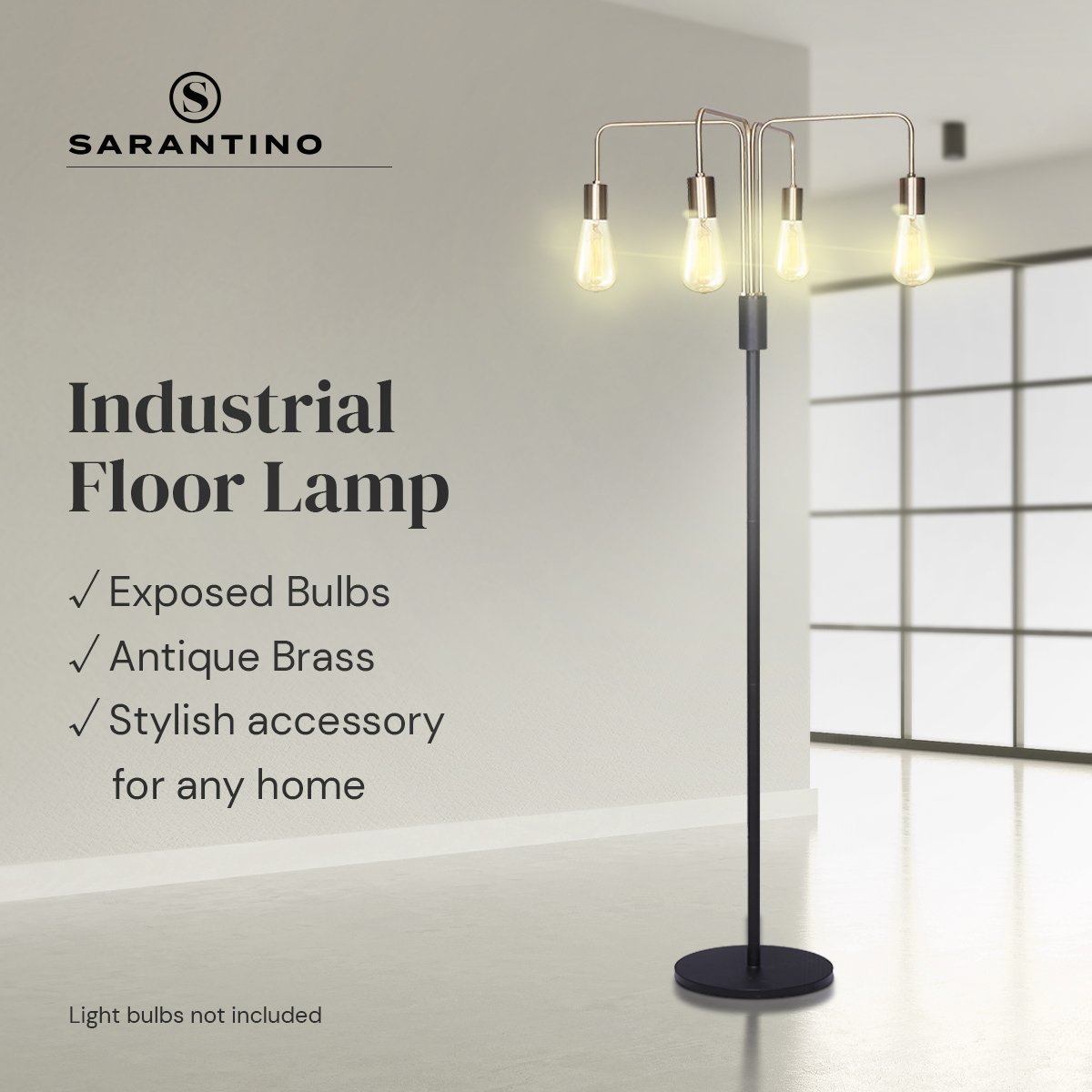 Sarantino Modern Exposed Bulb 4-Arm Industrial Light Floor Lamp-Home & Garden > Lighting-PEROZ Accessories