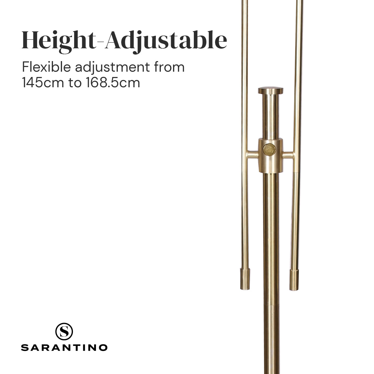Sarantino Brushed Gold Height-Adjustable Metal Floor Lamp-Home & Garden > Lighting-PEROZ Accessories