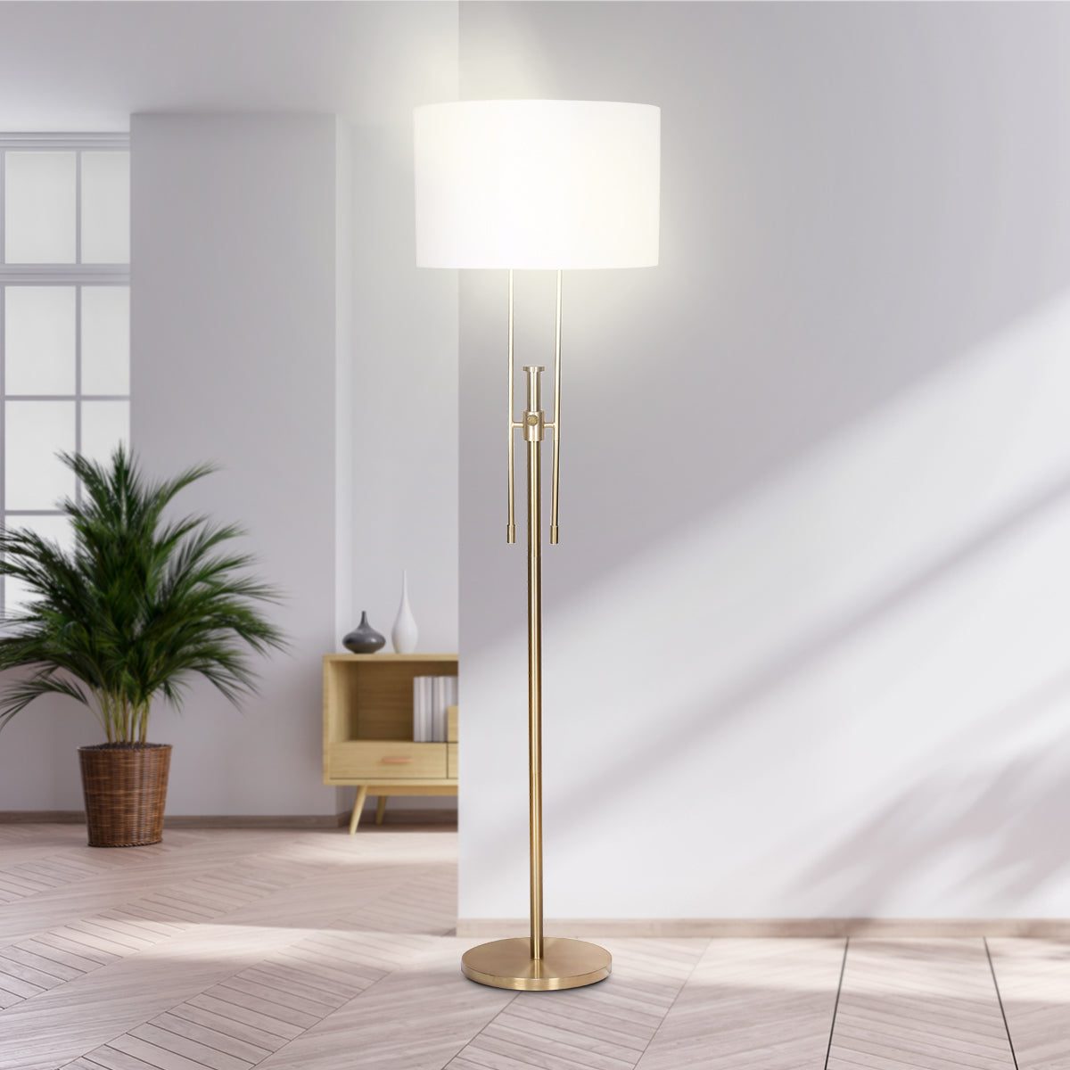 Sarantino Brushed Gold Height-Adjustable Metal Floor Lamp-Home & Garden > Lighting-PEROZ Accessories