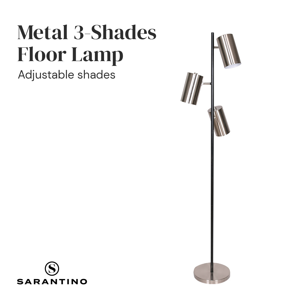 Sarantino 3-Shade Metal Floor Lamp Nickel & Matte Black Finish-Home & Garden > Lighting-PEROZ Accessories