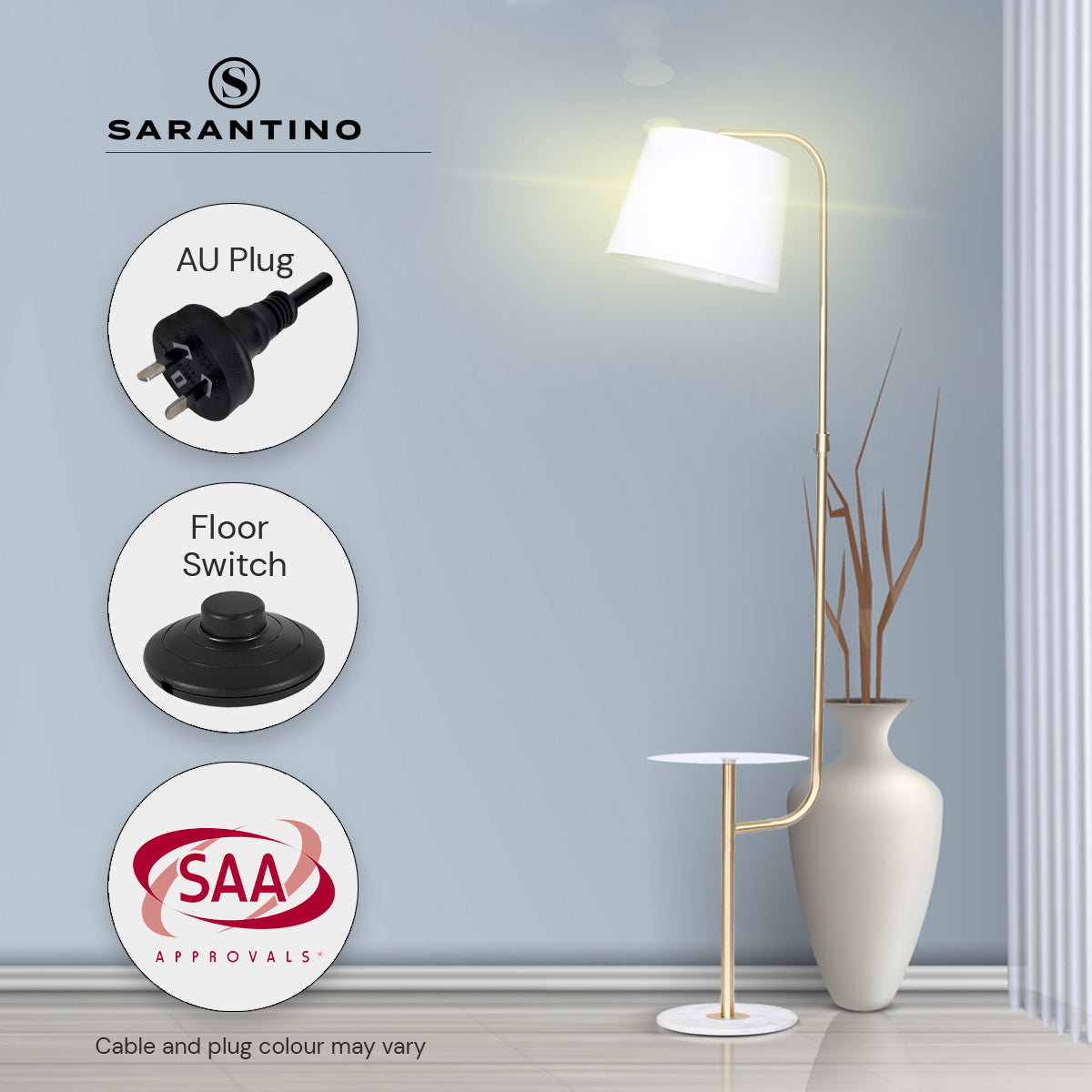 Sarantino Glass End Brass Finish Table Top Floor Lamp-Home & Garden > Lighting-PEROZ Accessories