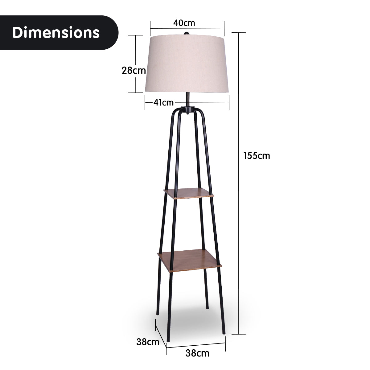 Sarantino Metal Etagere Floor Lamp Shade Metal Shelf in Wood Finish-Home & Garden > Lighting-PEROZ Accessories