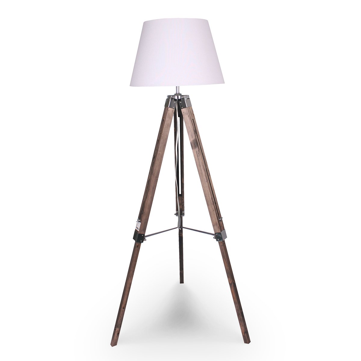 Sarantino Solid Wood Tripod Floor Lamp Adjustable Height White Shade-Home & Garden > Lighting-PEROZ Accessories