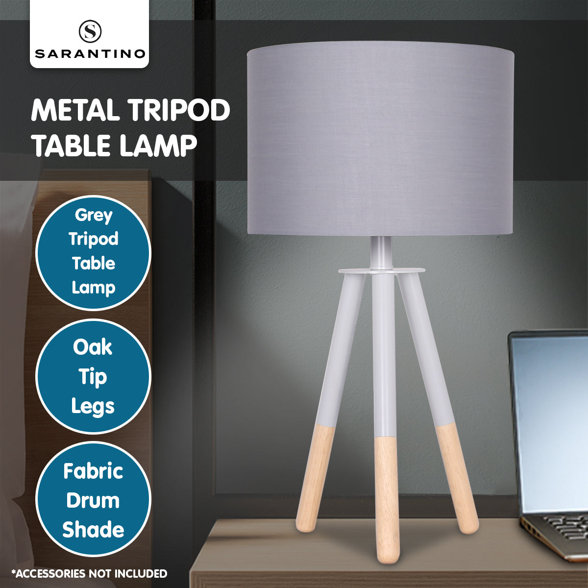 Sarantino Tripod Desk Lamp in Metal & Wood Nordic Minimalist Light-Home & Garden > Lighting-PEROZ Accessories