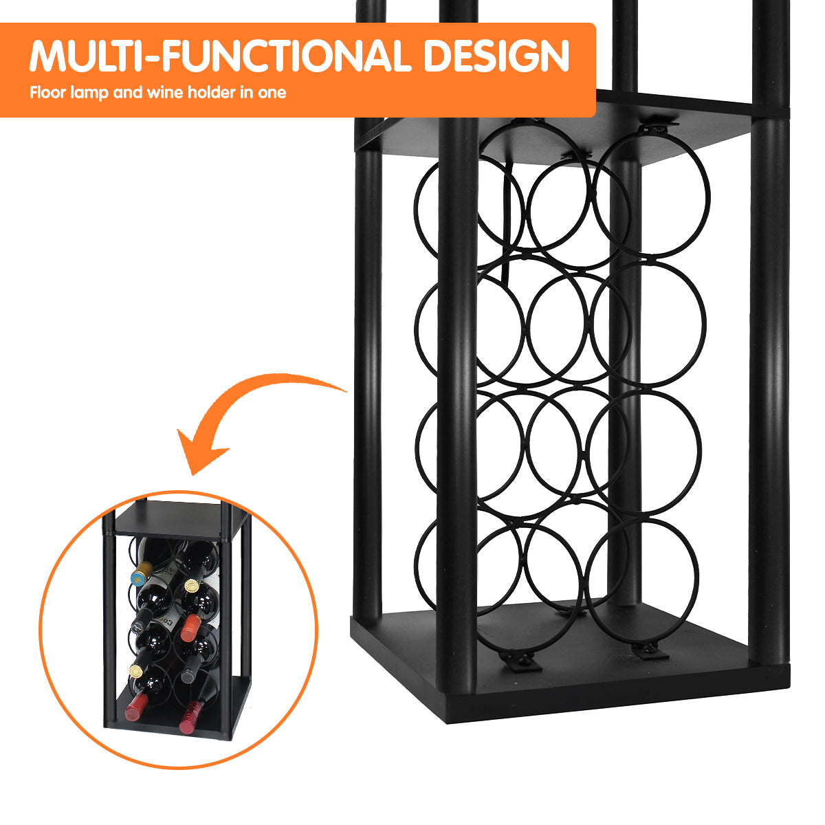 Sarantino Metal Etagere Floor Lamp with Wine Holder Shelf-Home & Garden > Lighting-PEROZ Accessories