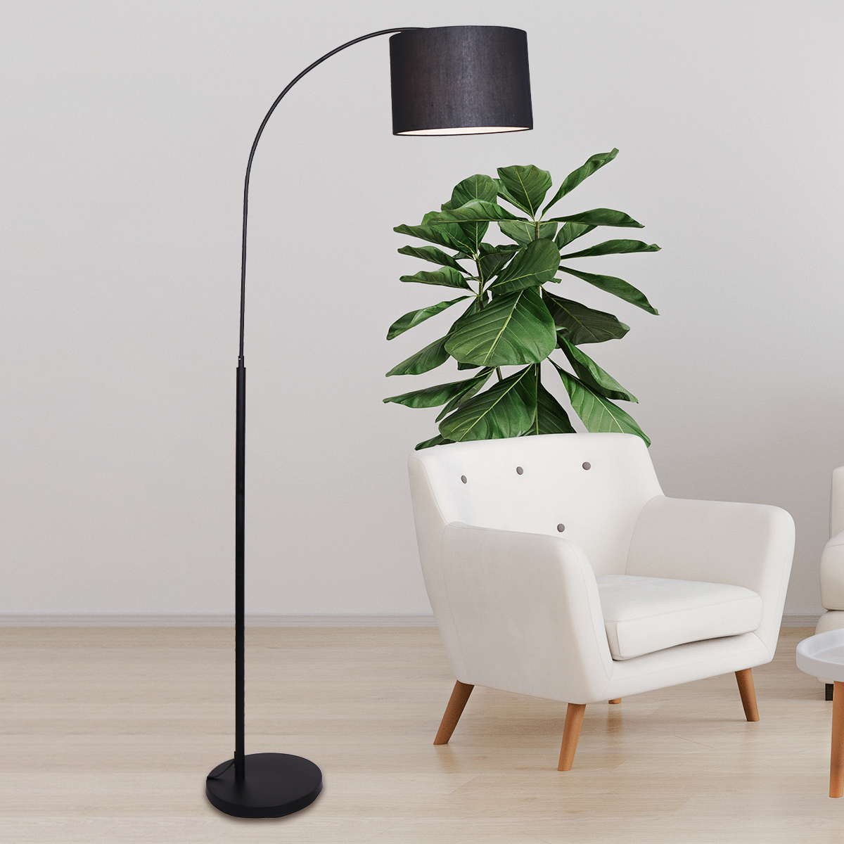 Sarantino Metal Arc Arm Floor Lamp Shade Black-Home & Garden > Lighting-PEROZ Accessories