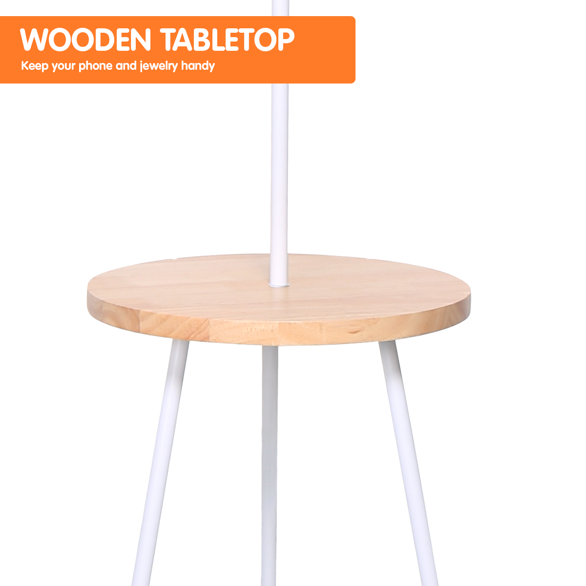 Sarantino Metal Tripod Floor Lamp Shade with Wooden Table Shelf-Home & Garden > Lighting-PEROZ Accessories