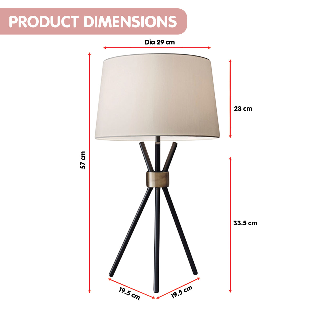 Sarantino Metal Tripod Table Lamp with Antique Brass Accent-Home & Garden > Lighting-PEROZ Accessories