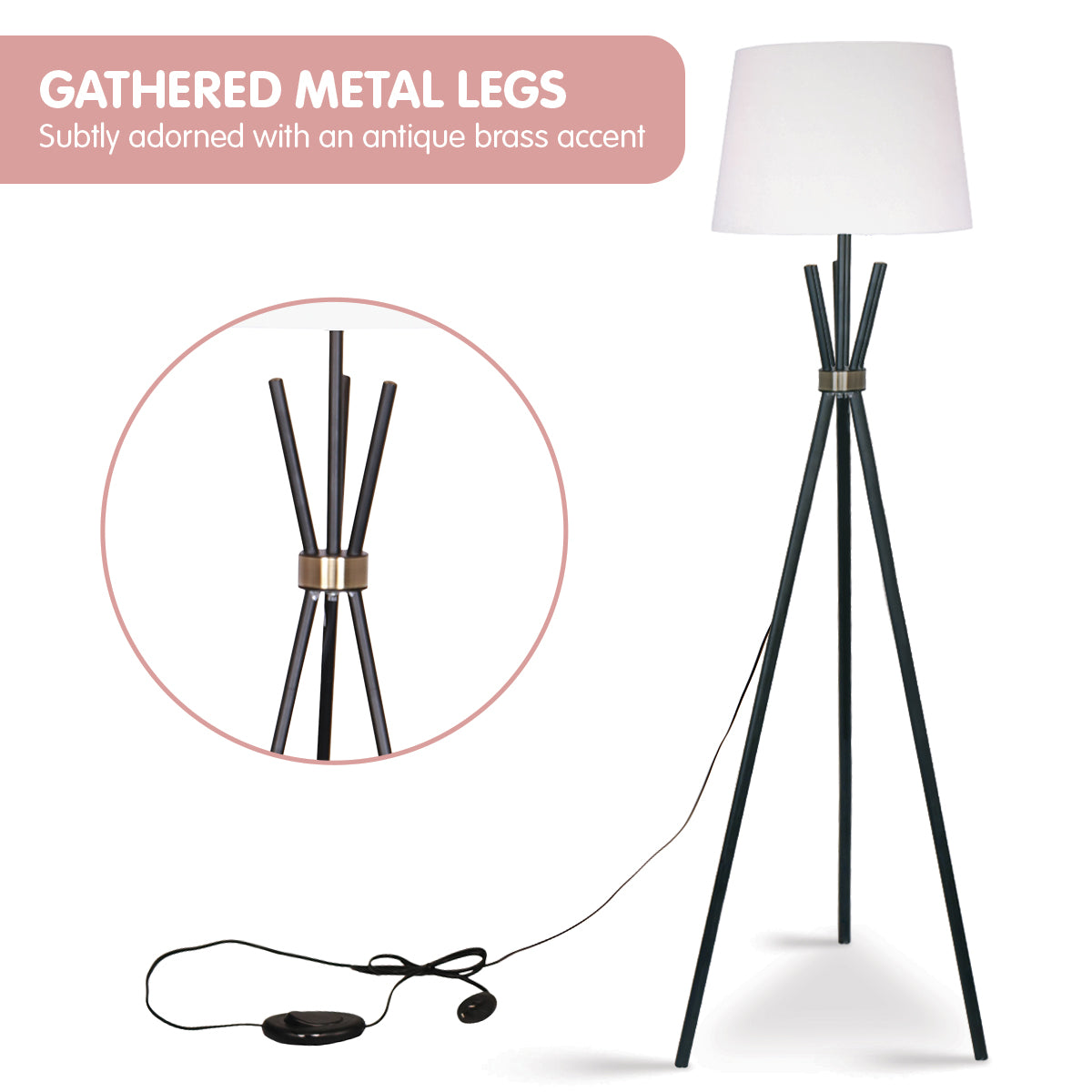 Sarantino Tripod Floor Lamp in Metal and Antique Brass-Home & Garden > Lighting-PEROZ Accessories