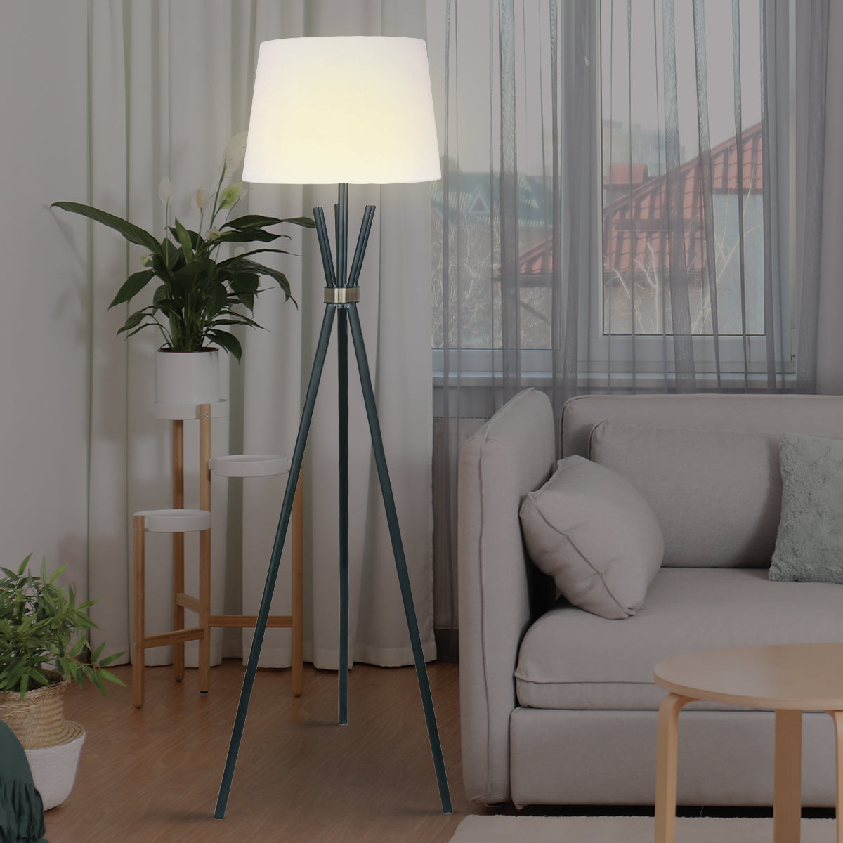 Sarantino Tripod Floor Lamp in Metal and Antique Brass-Home & Garden > Lighting-PEROZ Accessories