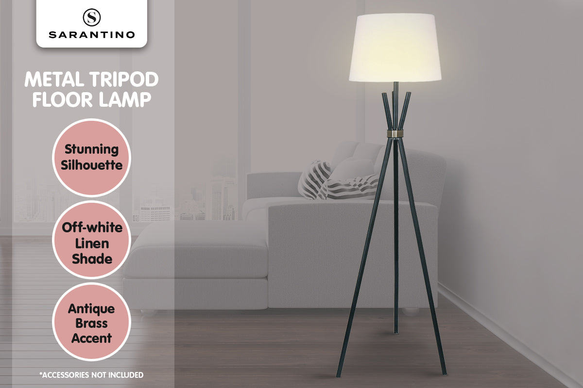 Sarantino Tripod Floor Lamp in Metal and Antique Brass-Home & Garden > Lighting-PEROZ Accessories