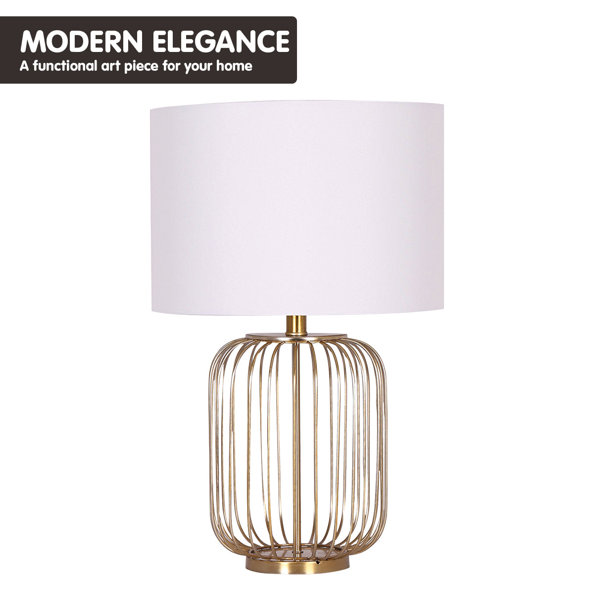 Sarantino Rose Gold Table Lamp with Linen Drum Shade-Home & Garden > Lighting-PEROZ Accessories