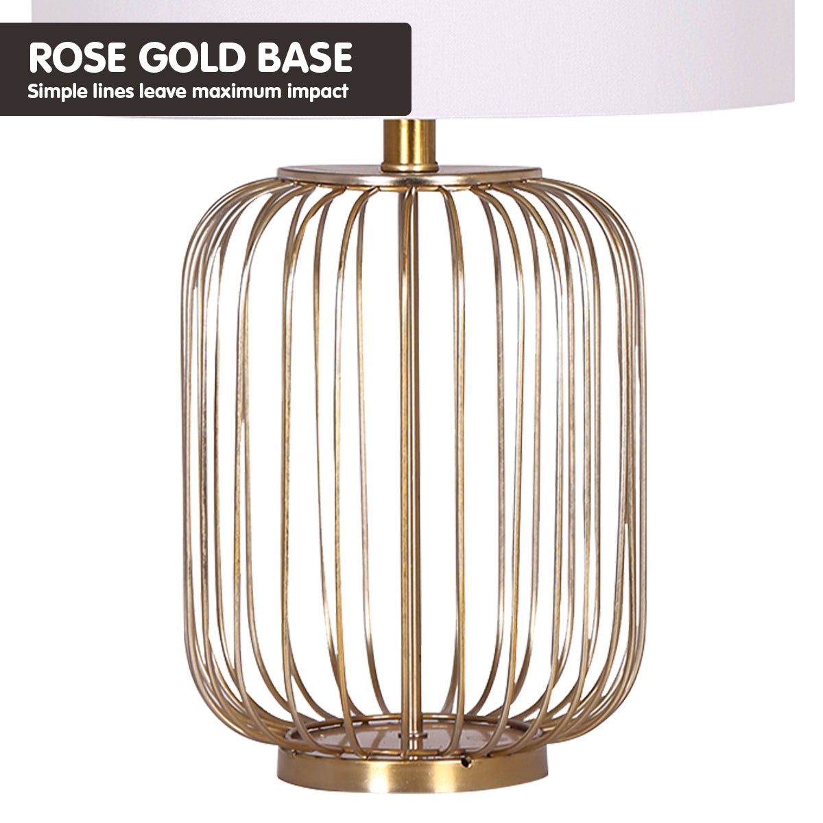 Sarantino Rose Gold Table Lamp with Linen Drum Shade-Home & Garden > Lighting-PEROZ Accessories