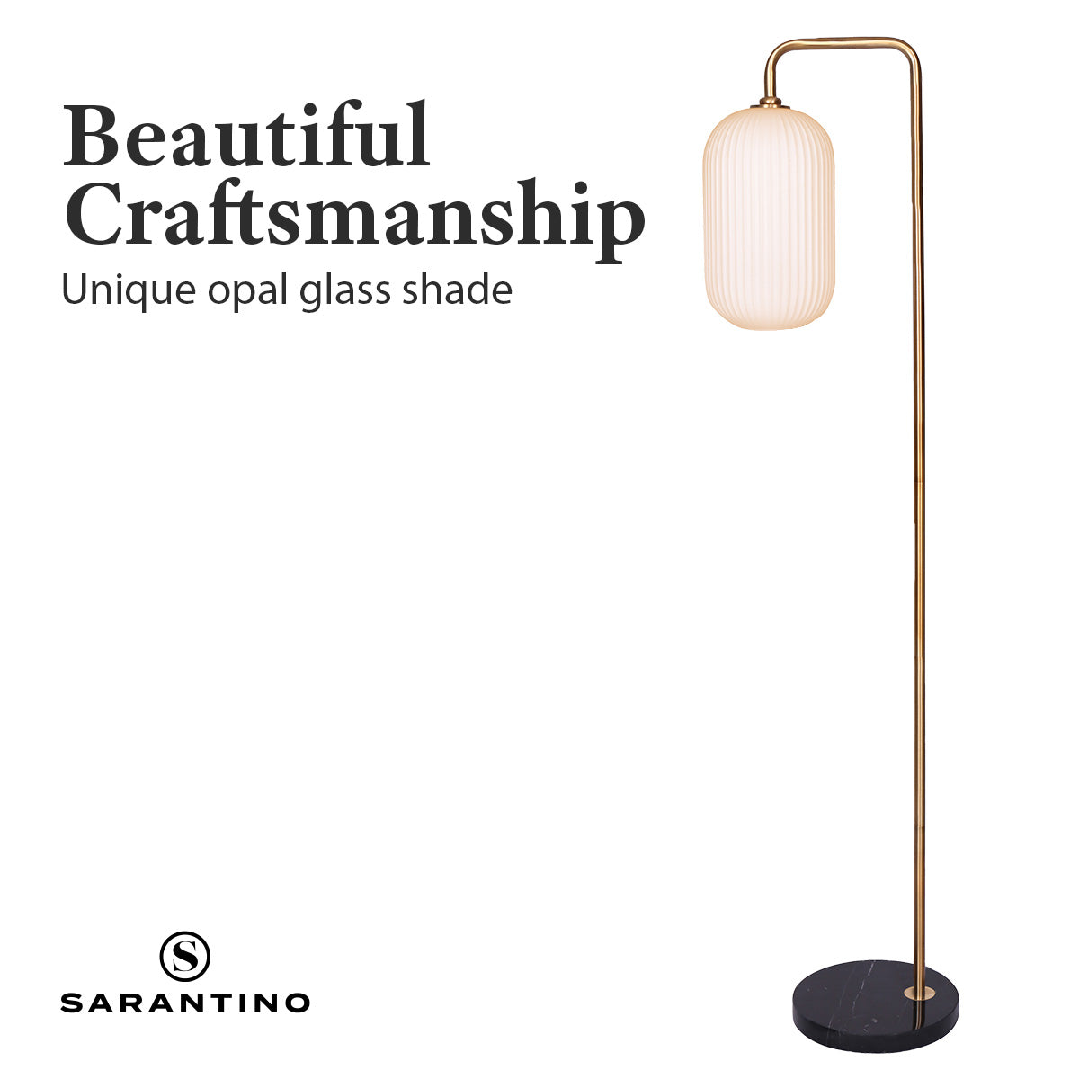 Sarantino Metal Floor Lamp With Opal Glass Shade-Home & Garden > Lighting-PEROZ Accessories