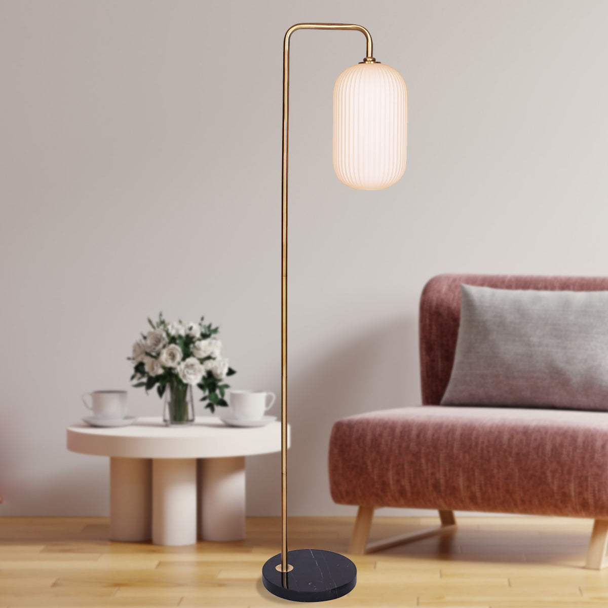 Sarantino Metal Floor Lamp With Opal Glass Shade-Home & Garden > Lighting-PEROZ Accessories