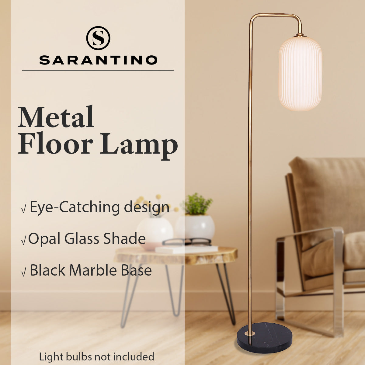 Sarantino Metal Floor Lamp With Opal Glass Shade-Home & Garden > Lighting-PEROZ Accessories