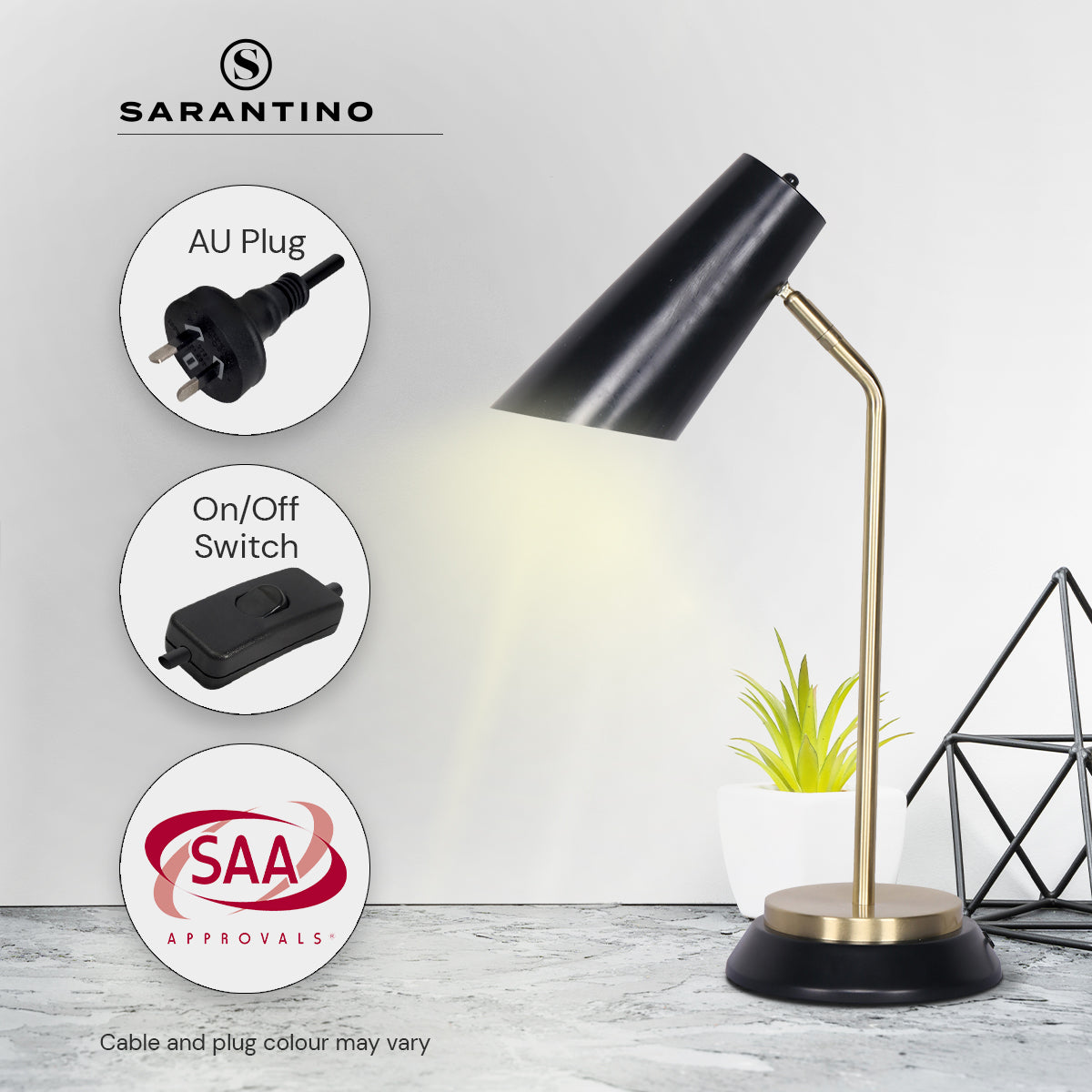 Sarantino Electric Reading Light Table Lamp Brass Finish - Black-Home & Garden > Lighting-PEROZ Accessories