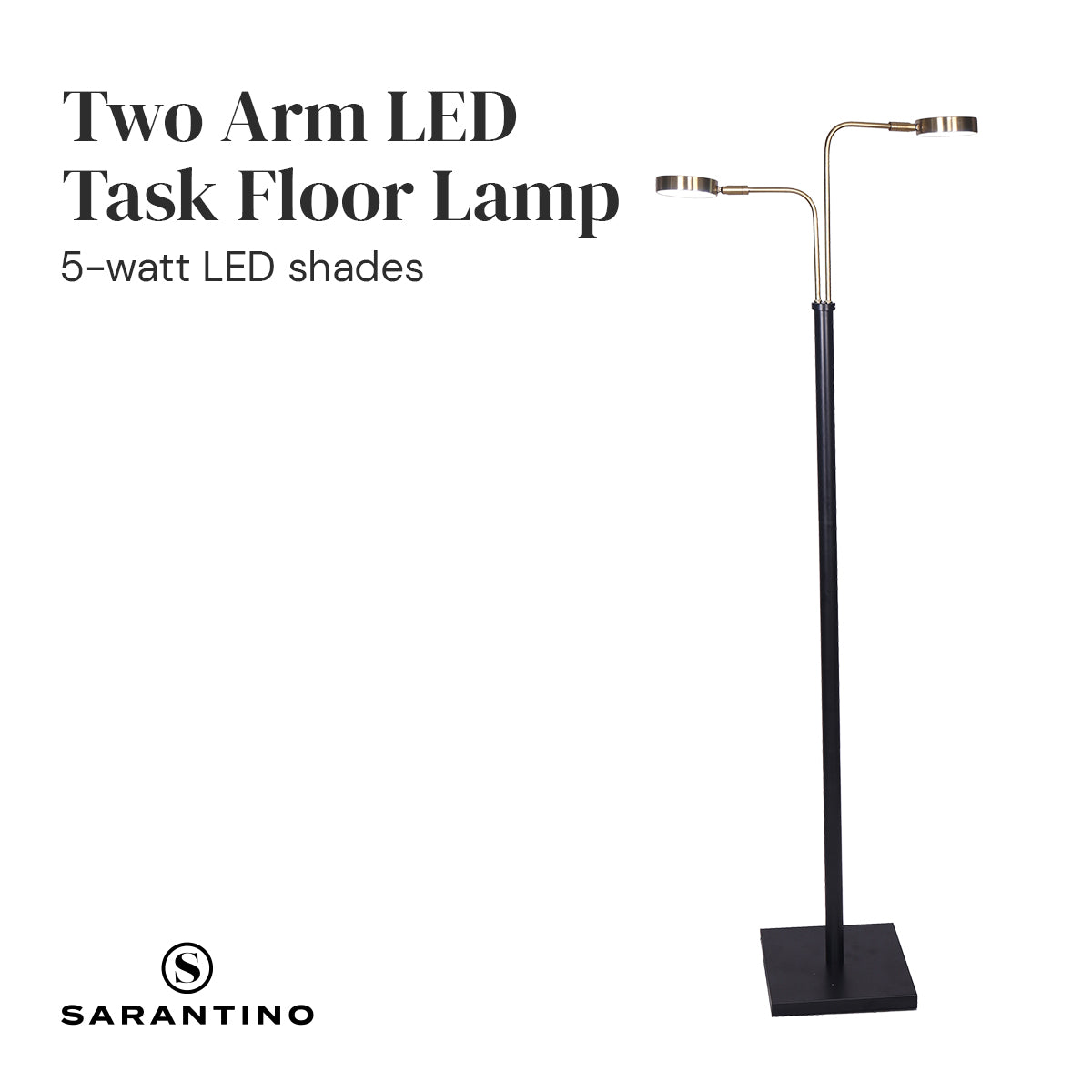 Sarantino LED Metal Floor Lamp with 2 Lights in Brushed Gold and Black Finish-Home & Garden > Lighting-PEROZ Accessories