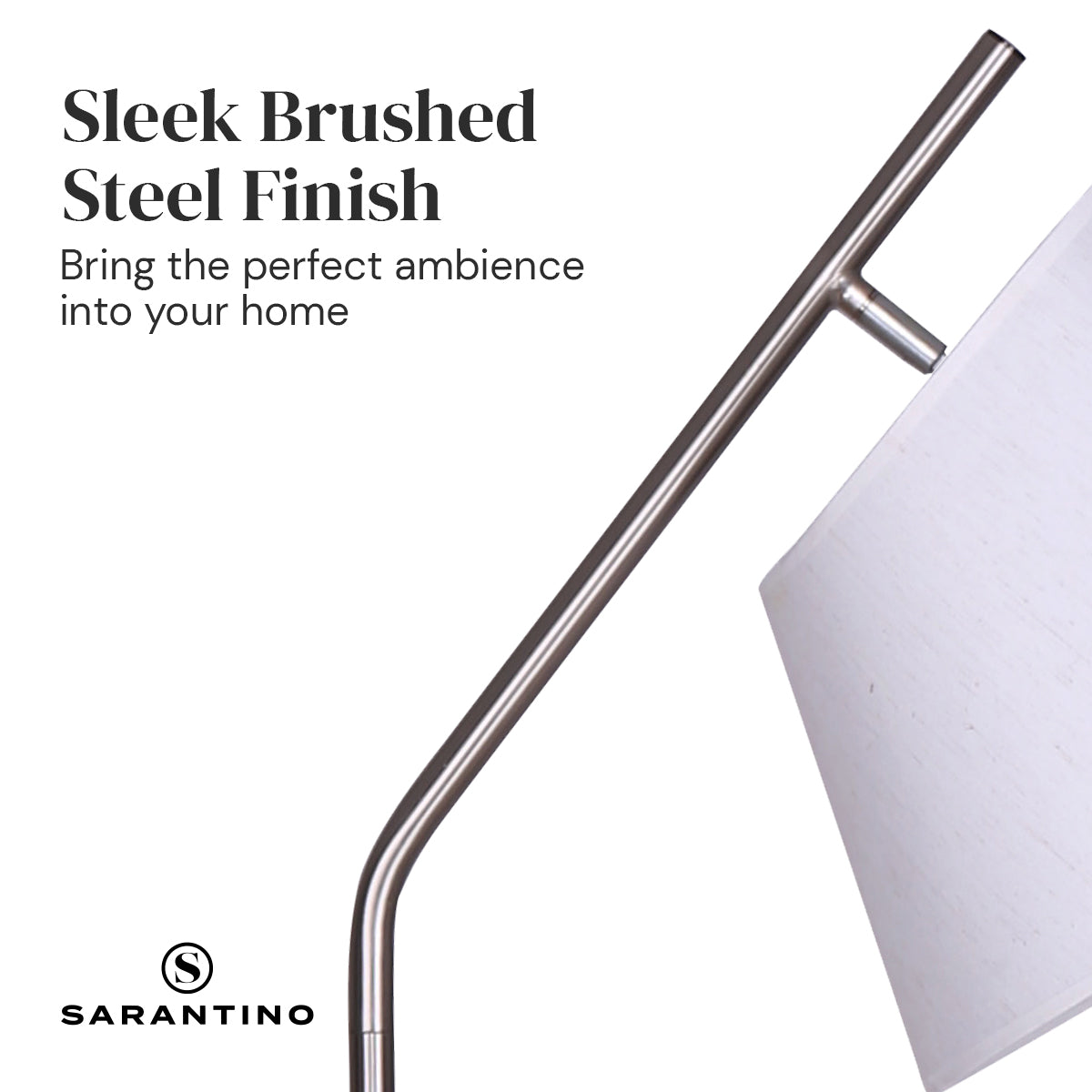 Sarantino Metal Floor Lamp Nickel Finish with Black Marble Base-Home & Garden > Lighting-PEROZ Accessories