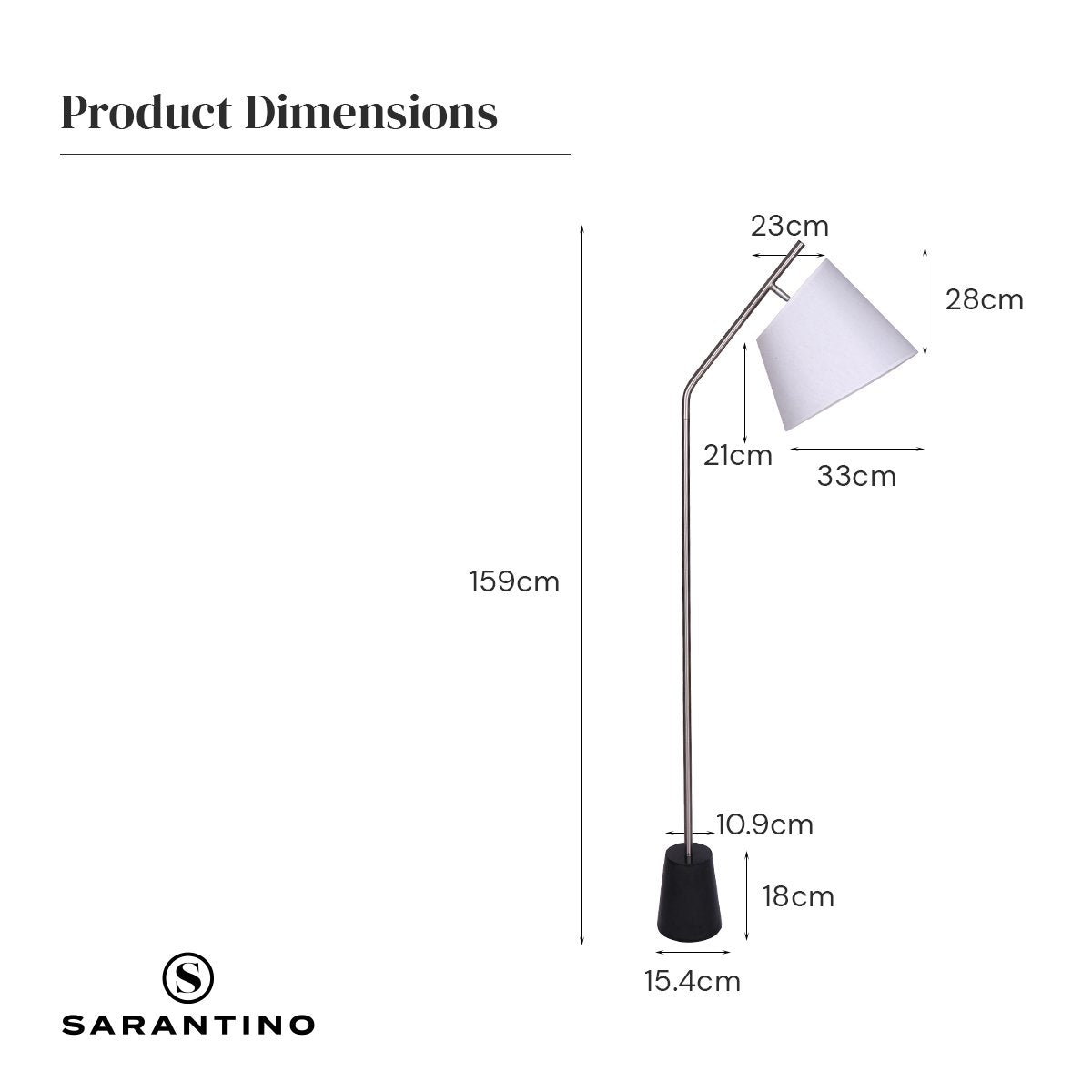 Sarantino Metal Floor Lamp Nickel Finish with Black Marble Base-Home & Garden > Lighting-PEROZ Accessories