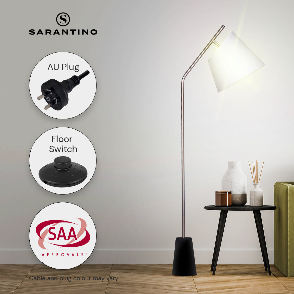 Sarantino Metal Floor Lamp Nickel Finish with Black Marble Base-Home & Garden > Lighting-PEROZ Accessories