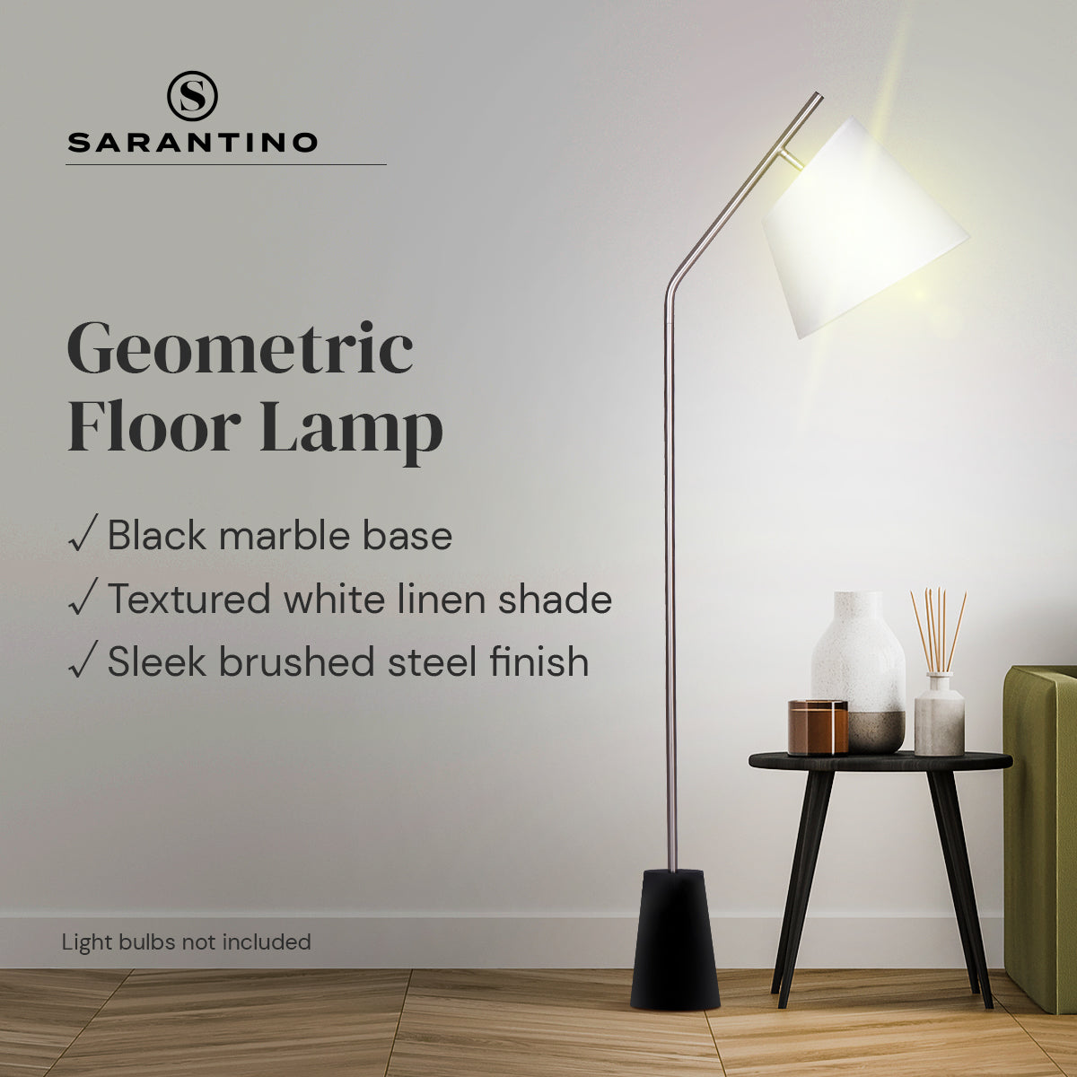 Sarantino Metal Floor Lamp Nickel Finish with Black Marble Base-Home & Garden > Lighting-PEROZ Accessories