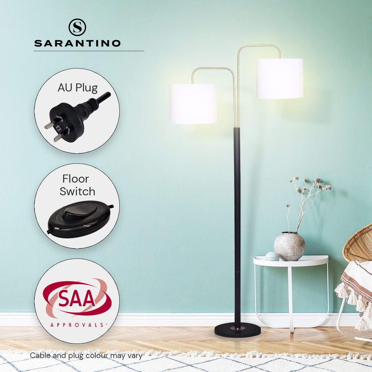 Sarantino Black/Brass Finish Reading Light Electric Table Lamp-Home & Garden > Lighting-PEROZ Accessories