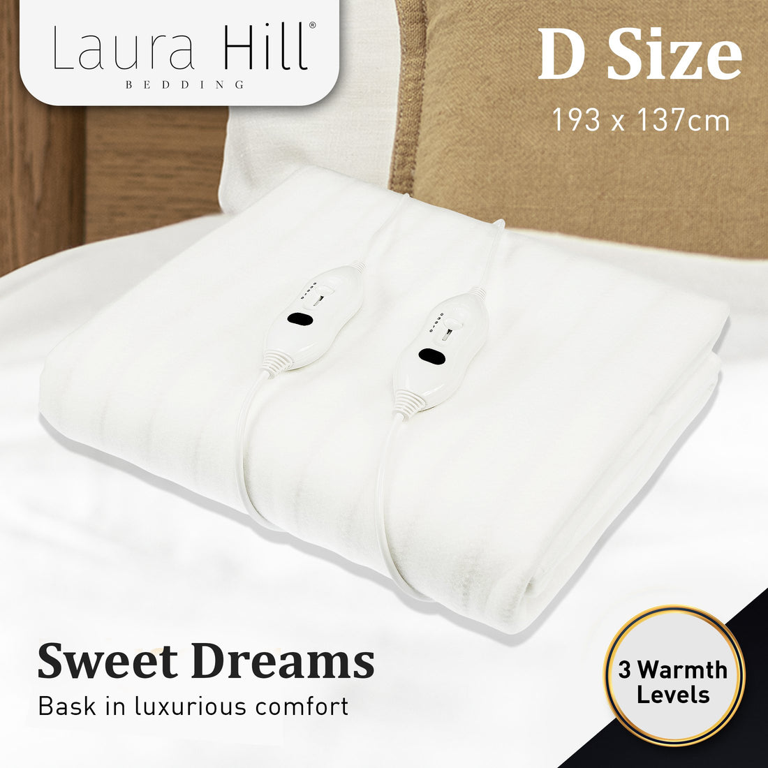 Laura Hill Heated Electric Blanket Double Size Fitted Polyester Underlay Winter Throw - White-Electric Throw Blanket-PEROZ Accessories