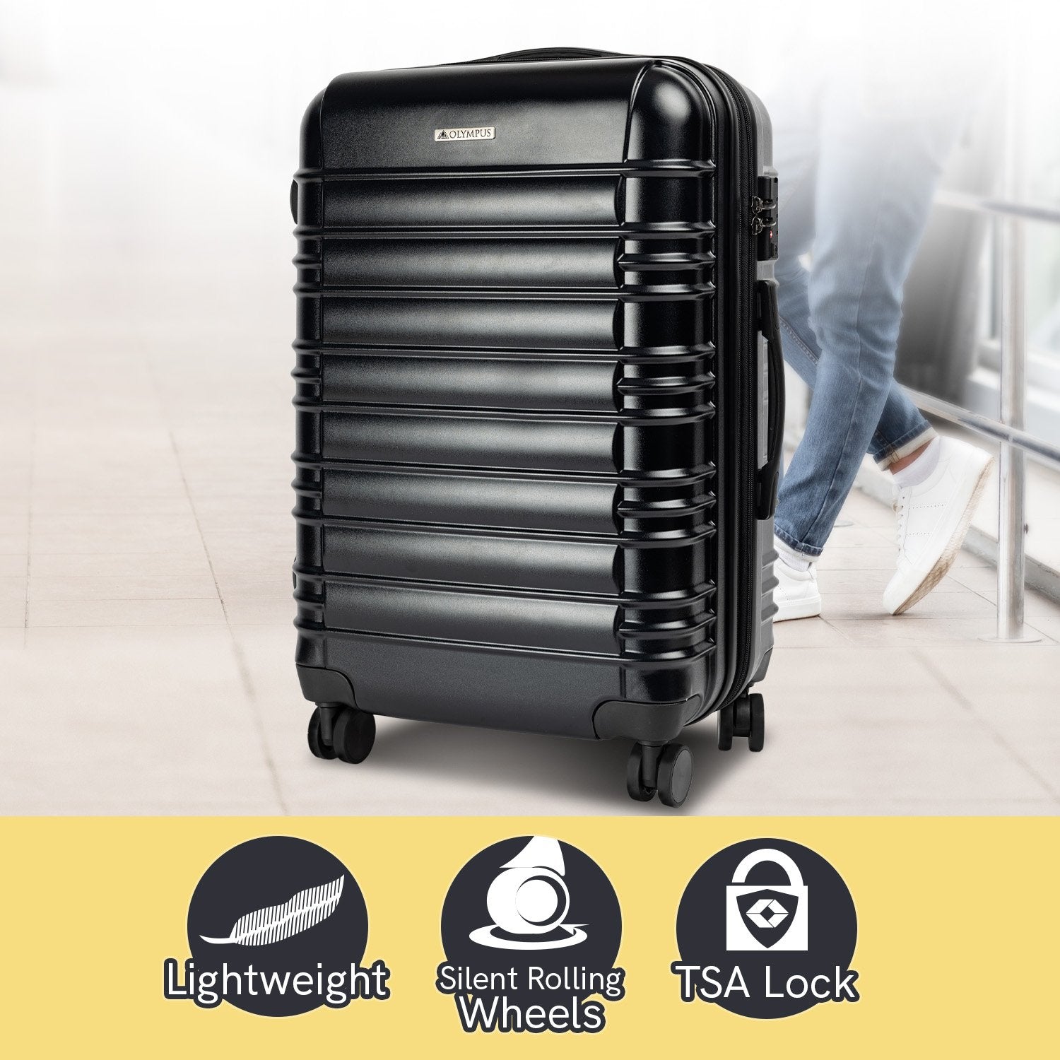 Olympus Noctis Suitcase 20in Hard Shell ABS+PC - Stygian Black-Home &amp; Garden-PEROZ Accessories