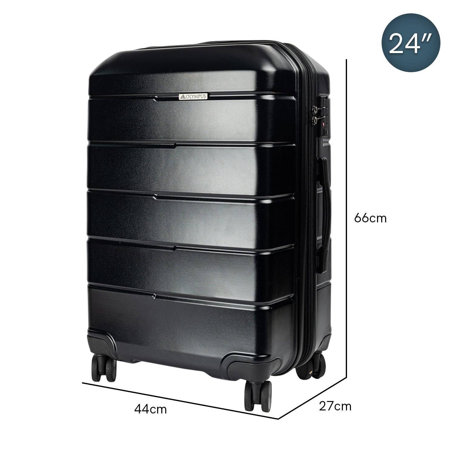 Olympus Artemis 24in Hard Shell Suitcase ABS+PC Jet Black-Home & Garden-PEROZ Accessories