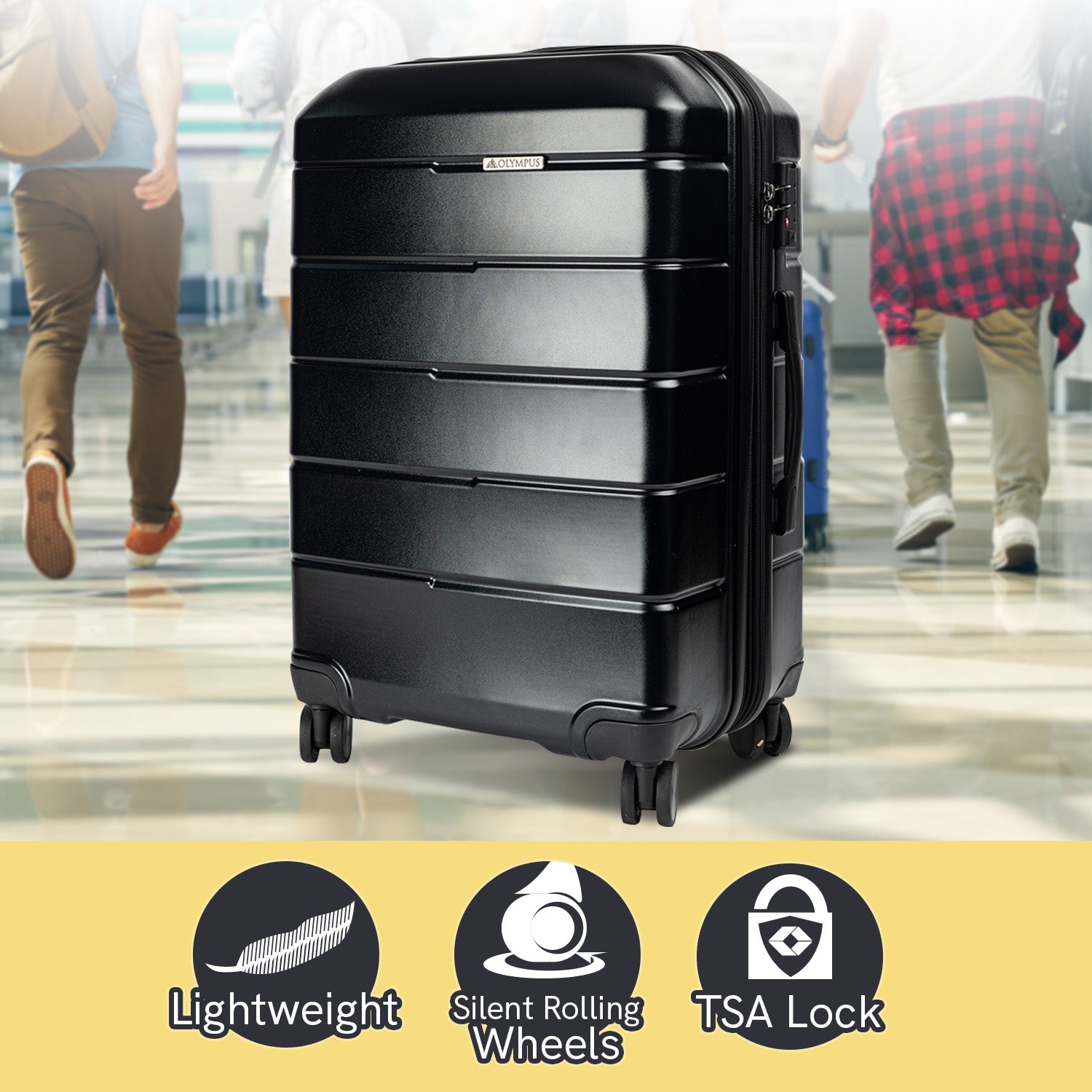 Olympus Artemis 24in Hard Shell Suitcase ABS+PC Jet Black-Home & Garden-PEROZ Accessories