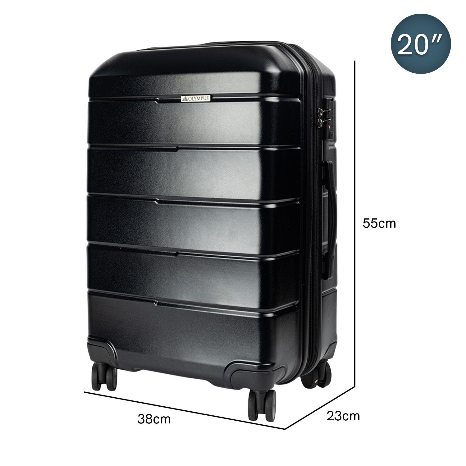 Olympus 3PC Artemis Luggage Set Hard Shell Suitcase ABS+PC Jet Black-Home & Garden-PEROZ Accessories