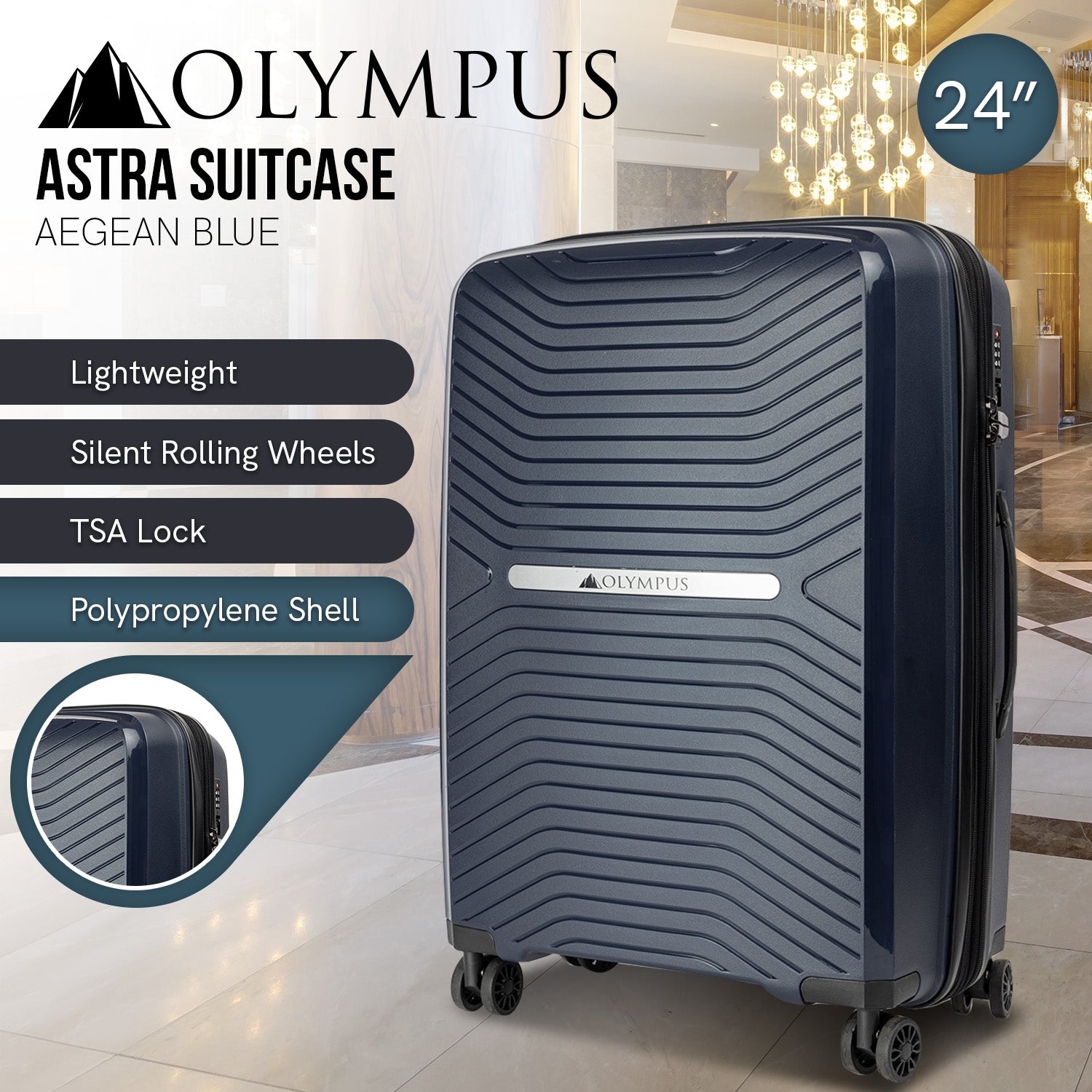 Olympus Astra 24in Lightweight Hard Shell Suitcase - Aegean Blue-Home & Garden > Travel-PEROZ Accessories