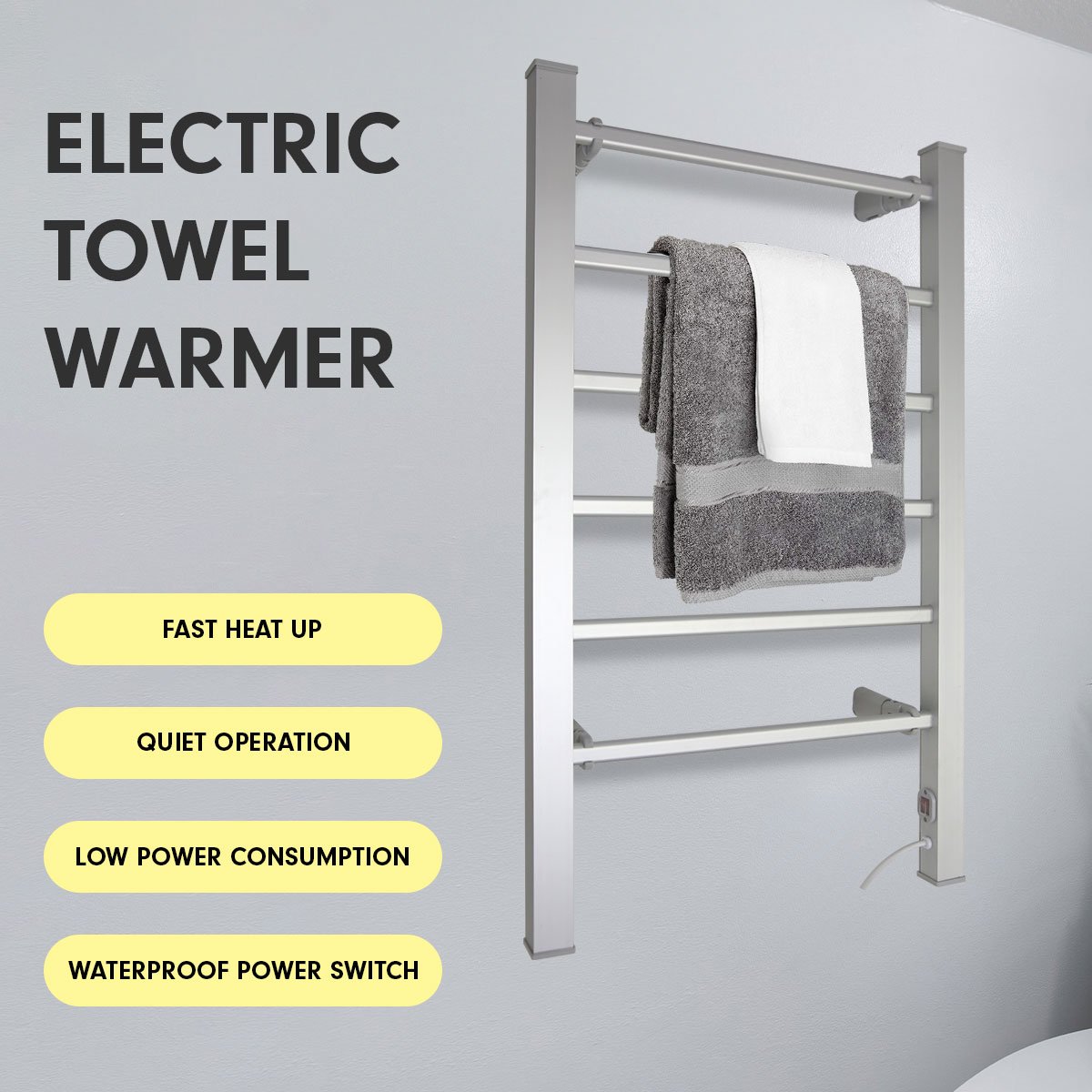 Pronti Heated Towel Rack Electric Bathroom Towel Rails Warmer 100w - Silver-Home & Garden > Bathroom Accessories-PEROZ Accessories