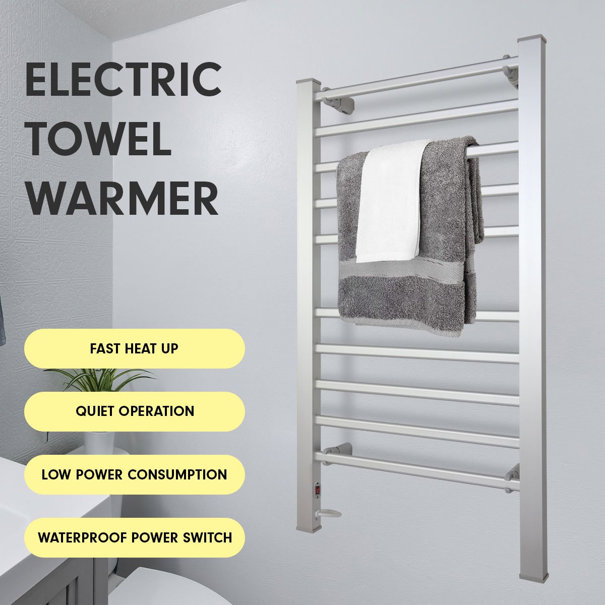 Pronti Heated Towel Rack Electric Bathroom Towel Rails Warmer Ev-160- Silver-Home & Garden > Bathroom Accessories-PEROZ Accessories