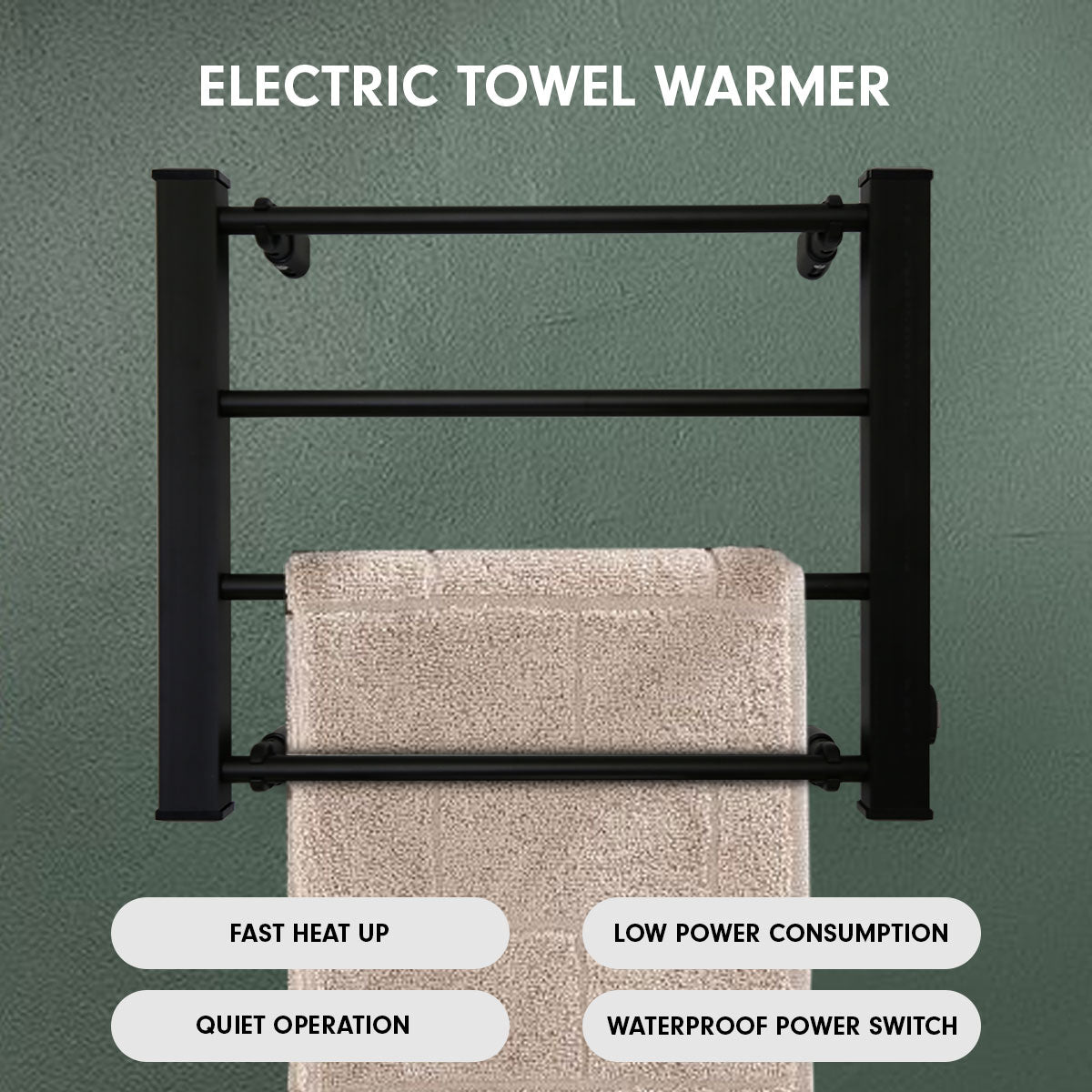 Pronti Heated Towel Rack Electric Bathroom Towel Rails Warmer Ev-60 -black-Home & Garden > Bathroom Accessories-PEROZ Accessories