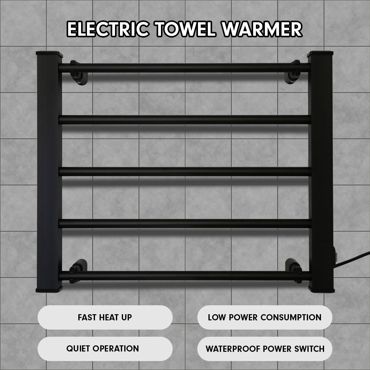 Pronti Heated Towel Rack Electric Bathroom Towel Rails Warmer Ev-90 -black-Home & Garden > Bathroom Accessories-PEROZ Accessories