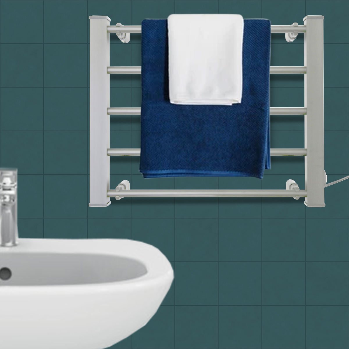 Pronti Heated Towel Rack Electric Bathroom Towel Rails Warmer Ev-90- Silver-Home &amp; Garden &gt; Bathroom Accessories-PEROZ Accessories