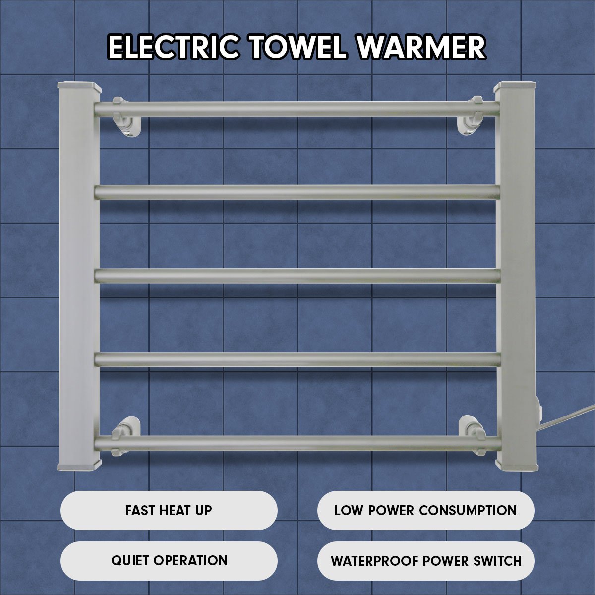 Pronti Heated Towel Rack Electric Bathroom Towel Rails Warmer Ev-90- Silver-Home & Garden > Bathroom Accessories-PEROZ Accessories