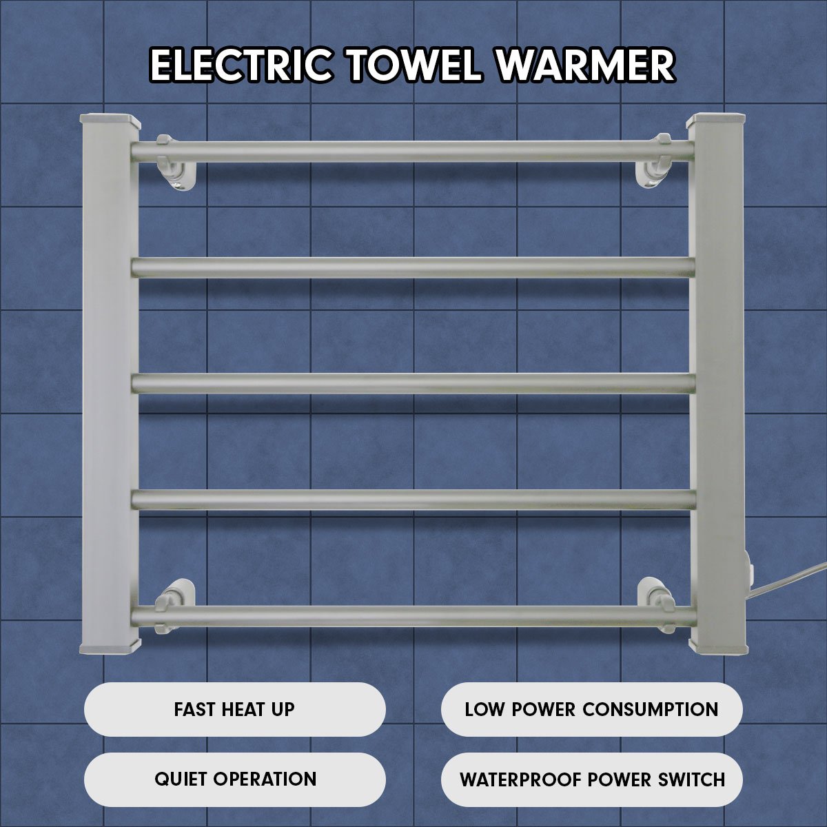 Pronti Heated Towel Rack Electric Bathroom Towel Rails Warmer Ev-90- Silver-Home &amp; Garden &gt; Bathroom Accessories-PEROZ Accessories