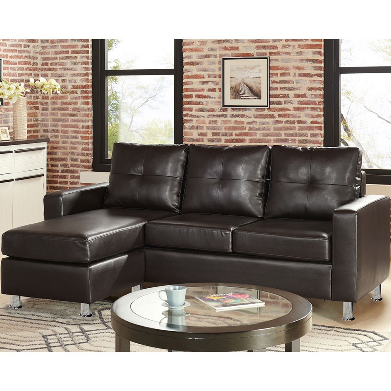 Sarantino Corner Sofa Lounge Couch Modular Furniture Chair Home Faux Leather Chaise Brown-Furniture > Sofas-PEROZ Accessories