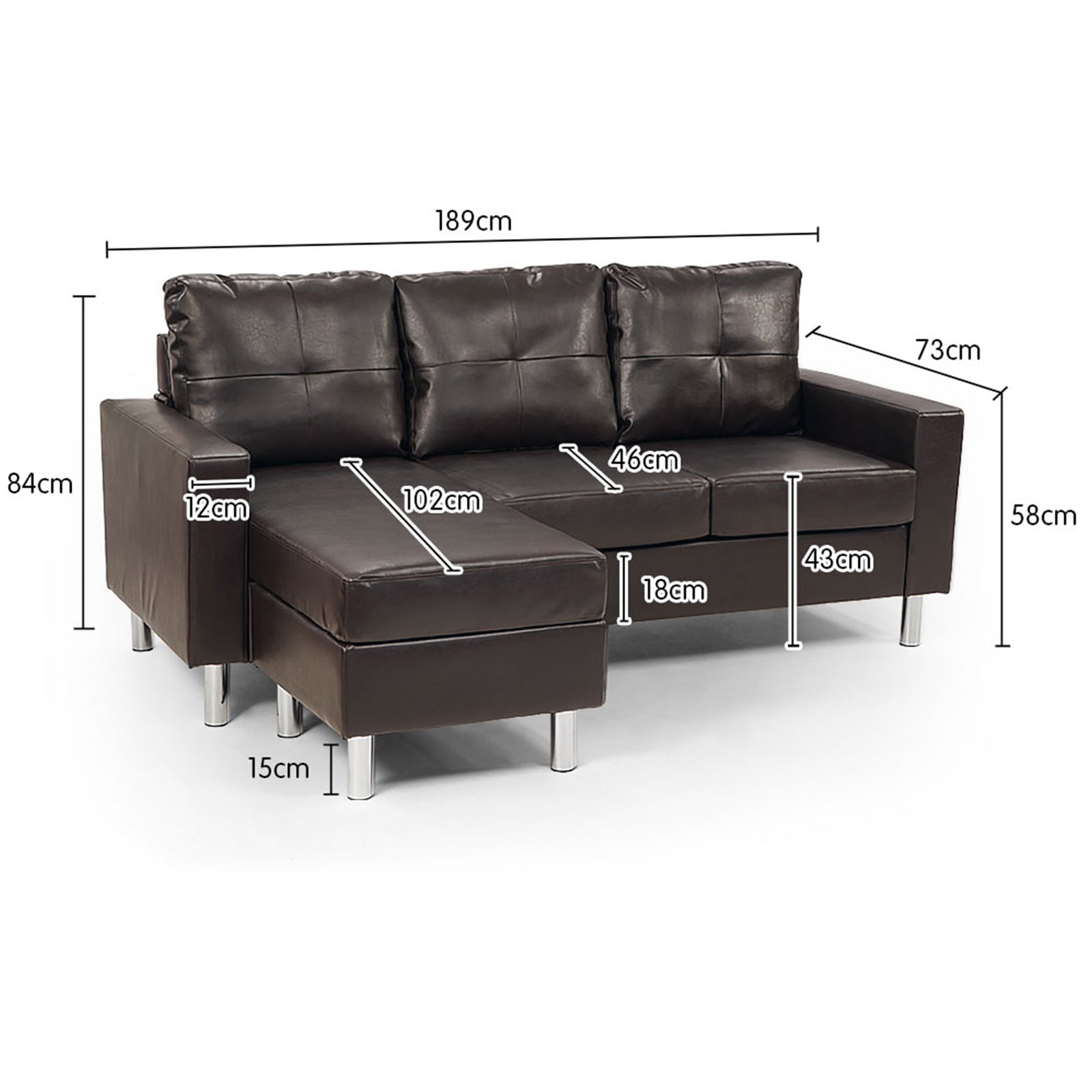 Sarantino Corner Sofa Lounge Couch Modular Furniture Chair Home Faux Leather Chaise Brown-Furniture > Sofas-PEROZ Accessories
