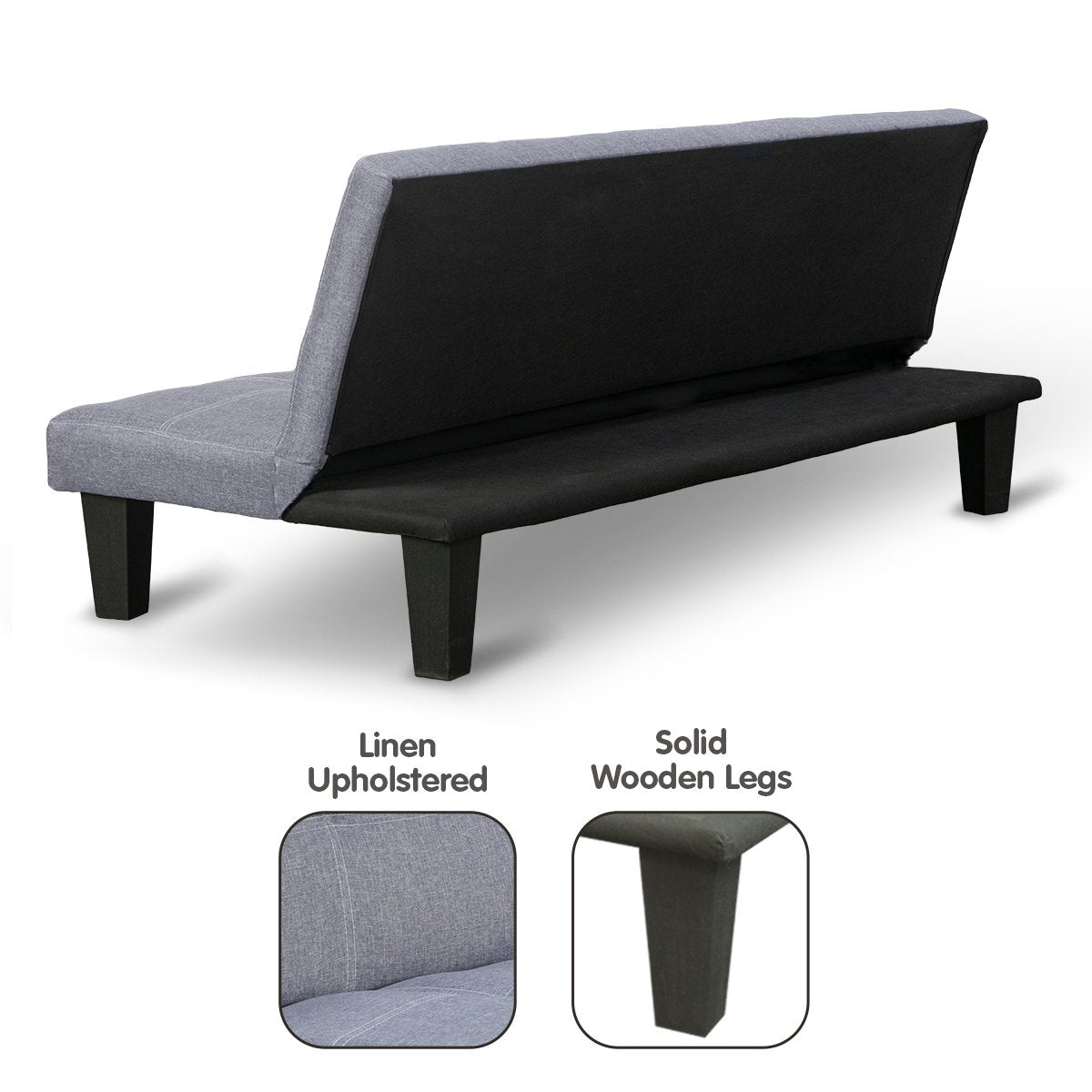 Sarantino Sofa Bed Lounge Couch Futon Furniture Seat Adjustable Suite Dark Grey-Furniture > Sofas-PEROZ Accessories