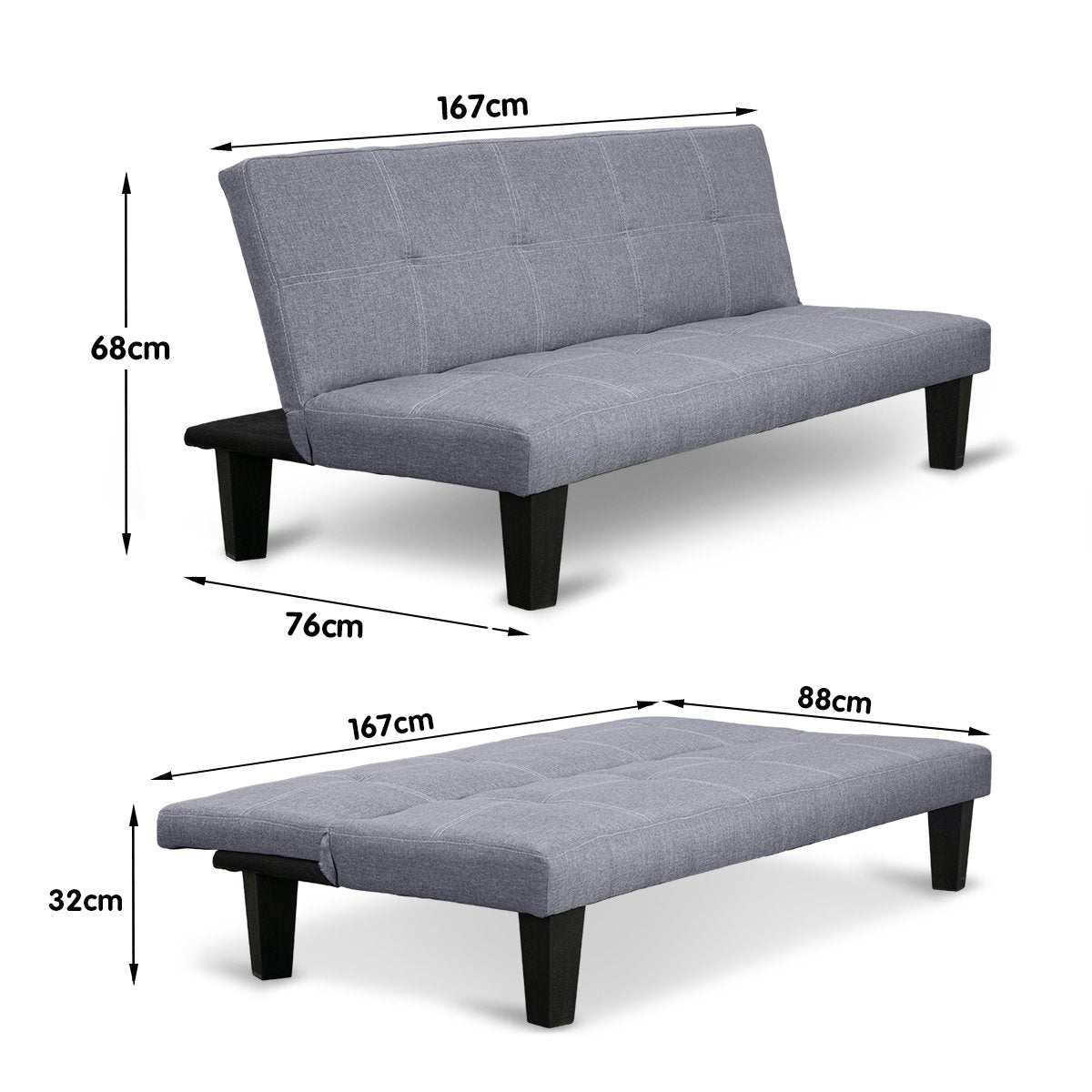 Sarantino Sofa Bed Lounge Couch Futon Furniture Seat Adjustable Suite Dark Grey-Furniture > Sofas-PEROZ Accessories