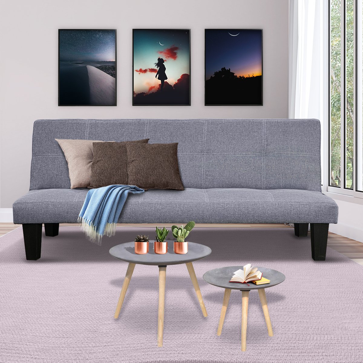 Sarantino Sofa Bed Lounge Couch Futon Furniture Seat Adjustable Suite Dark Grey-Furniture > Sofas-PEROZ Accessories