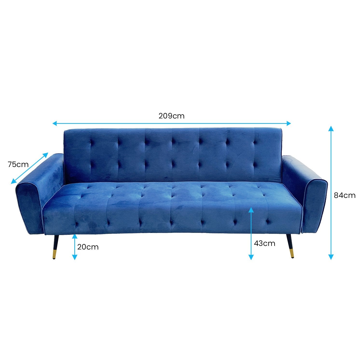 Sarantino Ava 3-seater Tufted Velvet Sofa Bed By Sarantino - Blue-Furniture > Sofas-PEROZ Accessories