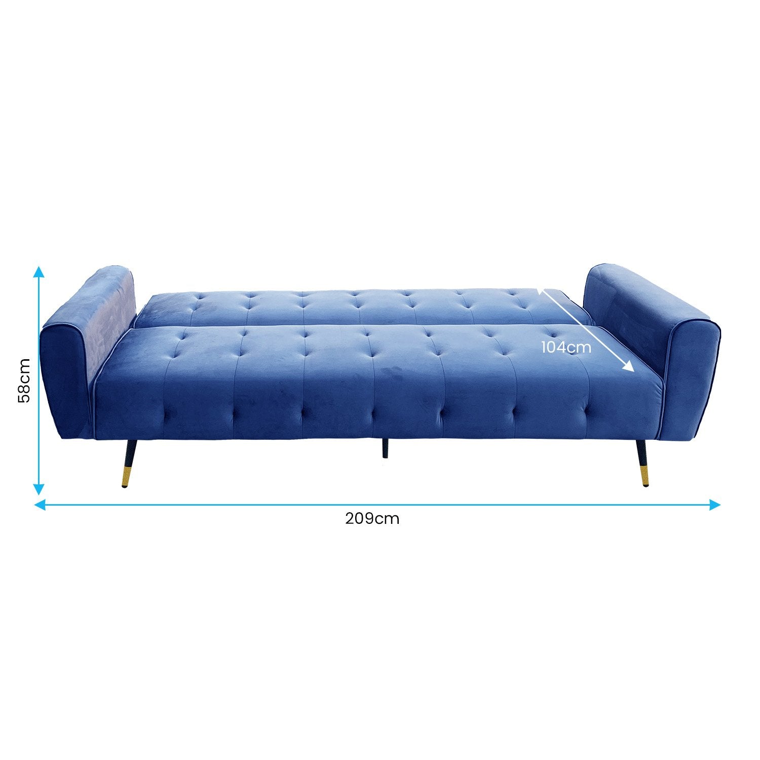 Sarantino Ava 3-seater Tufted Velvet Sofa Bed By Sarantino - Blue-Furniture > Sofas-PEROZ Accessories